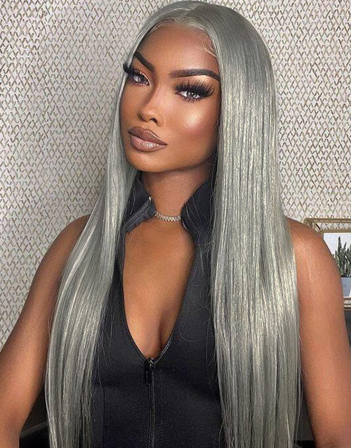 Amie -Sliver Grey Straight 13x6 Deep Part Lace Front Glueless Wig Human Hair For Women