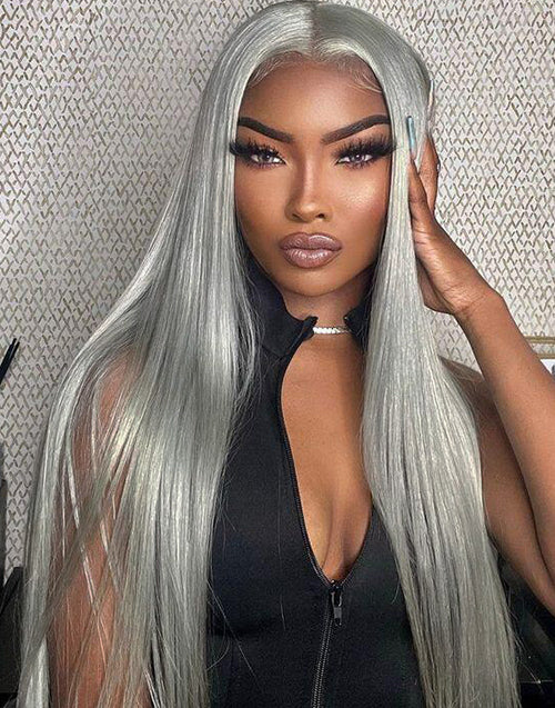 Amie -Sliver Grey Straight 13x6 Deep Part Lace Front Glueless Wig Human Hair For Women