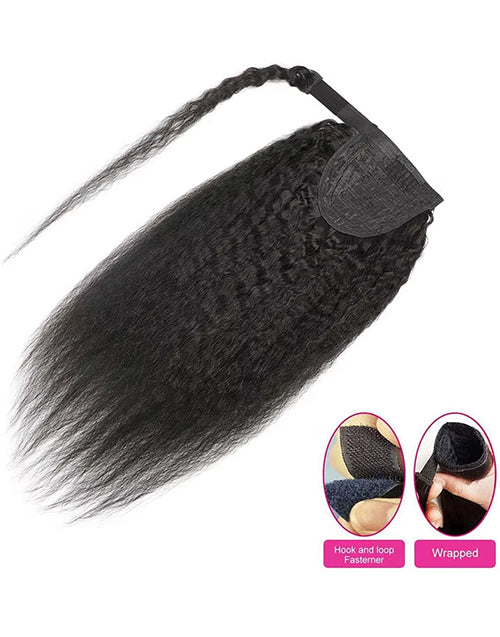Kinky Straight Ponytaill Extensions Human Hair Wrap Around Clip in Ponytail Hair Extensions for Women