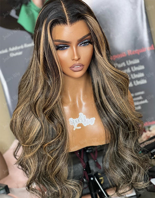 26" Highlight Honey Body Wave Pre Cut 13x5 Lace Glueless Wig Flash Deal