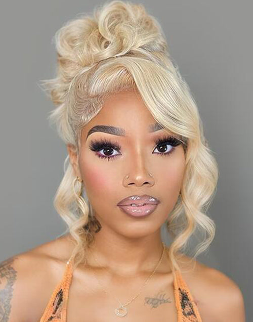 Anara- Upgrade 360 Skin Lace With Invisi Strap Blonde 613 Body Wave Updo Look Glueless Wig Human Hair Wig