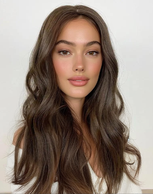 Maly- Fashionable Brown Color Natural Wavy 13x6 Lace Front Wig For Women Human Hair Glueless Wig