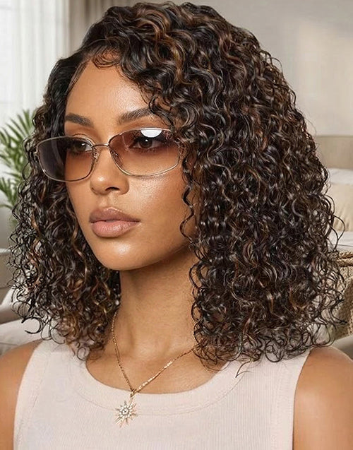 Reysi- Brown Highlight Curly Bob 13x5 Pre Everything Wig Side Part Glueless Wig