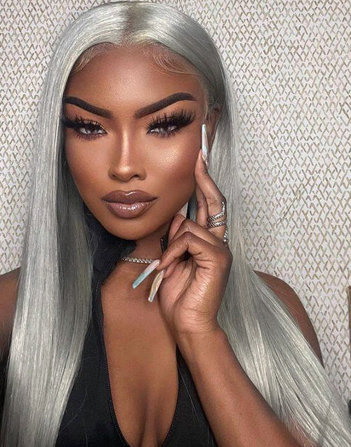 Amie -Sliver Grey Straight 13x6 Deep Part Lace Front Glueless Wig Human Hair For Women