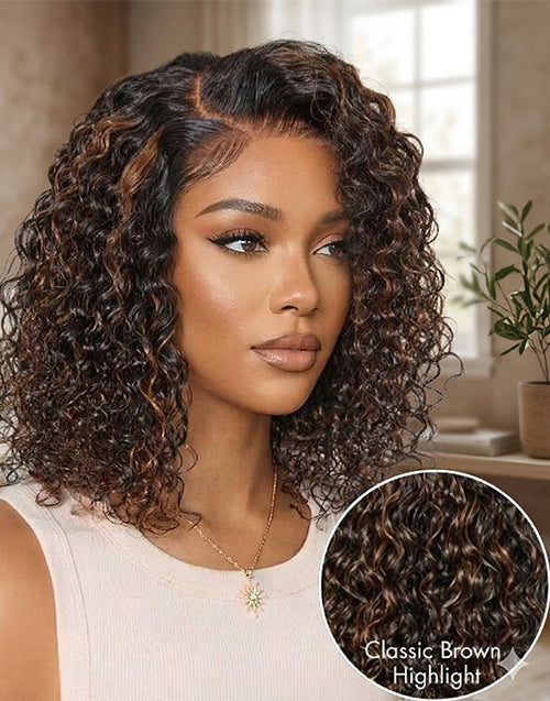 Reysi- Brown Highlight Curly Bob 13x5 Pre Everything Wig Side Part Glueless Wig