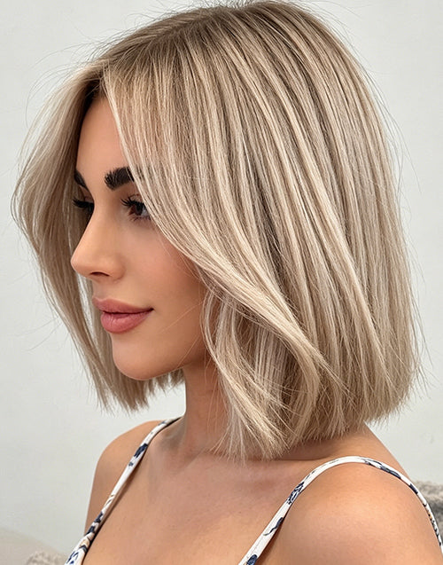 Sarah- Highlight Ash Blonde Straight Bob 13x4 Lace Front Wig Human Hair For Women