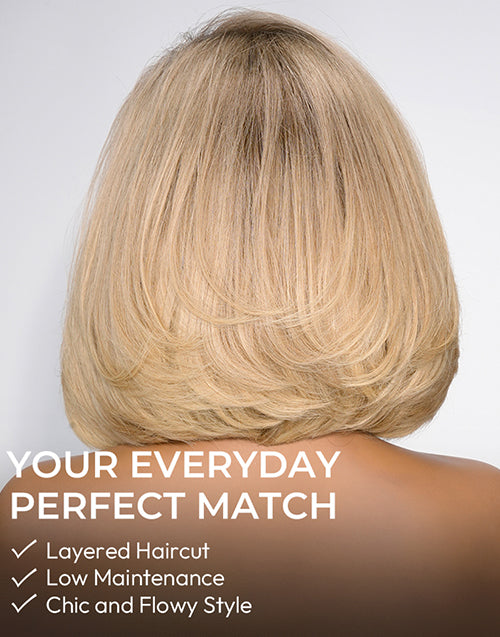 Jova- Ombre Blonde Layered Cut Short Straight Bob Ready To Go Glueless Wig 13x4 Pre Cut Lace