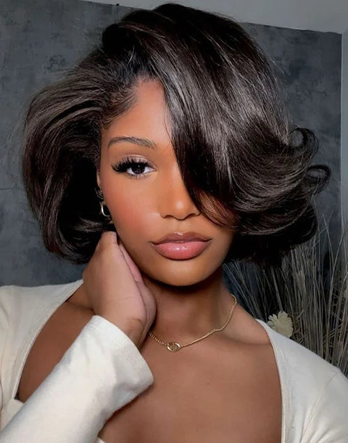 Niamh -Pre Cut 7X5 Glueless Blow Out Copper Brown Black Color Bob Human Hair Wig