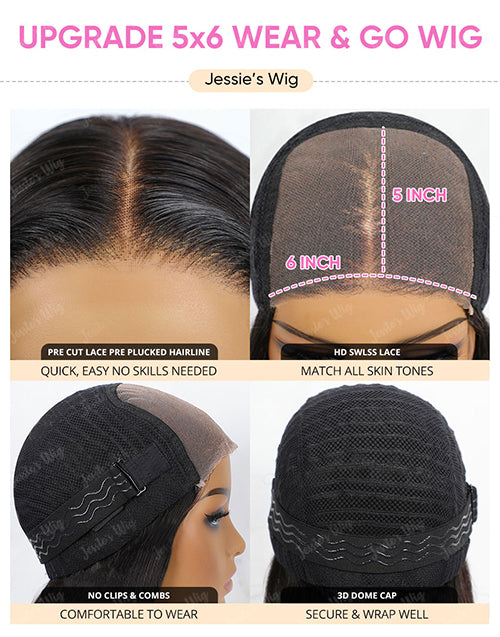 14" Brown Highlight Wavy Bob 6x5 Pre Cut Lace Wig With Bangs Flash Deal