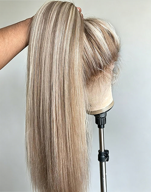 Cela-Updo Preplucked 360 Lace Highlight Blonde And Brown Beautiful Balayage Full Lace Human Hair Wig