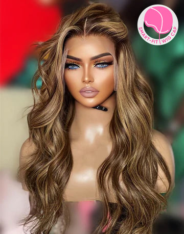 Carlin- Smart-Fit Pull Go Glueless 13X4 Highlight Honey Blonde Body Wave Human Hair Lace Front Wigs