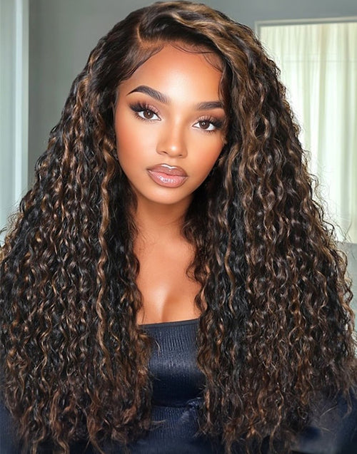 Ross- Smart-Fit Pull Go 13x5 Brown Highlight Wig Water Wave Glueless Wig Pre Cut Lace