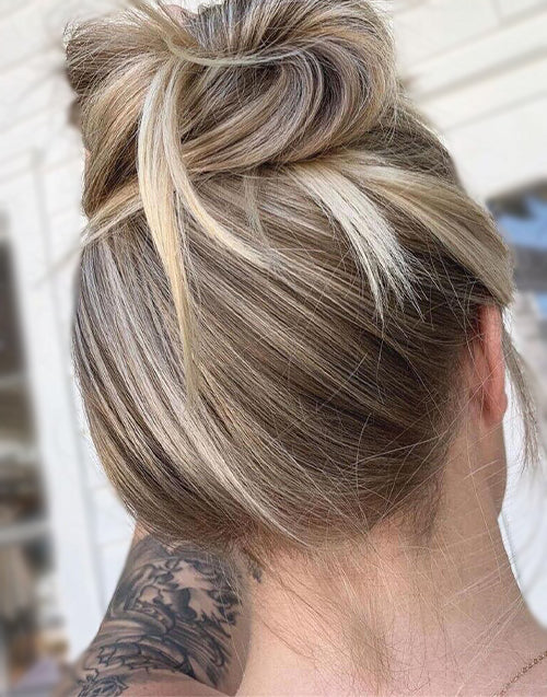 Tawnya- Do Ponytail Highlight Brown Blonde 360 Lace Straight Full Lace Wig Updo Style