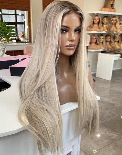 Highlights Ash Blonde Straight Wig 13x4 Frontal Lace Wig Glueless Human Hair Wig