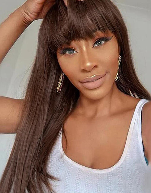 Sabina- Straight 13x5 Pre Everything Wig With Bangs Natural Black/Brown Glueless Human Hair Wig