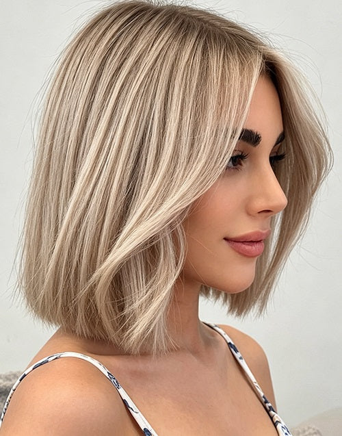 Sarah- Highlight Ash Blonde Straight Bob 13x4 Lace Front Wig Human Hair For Women