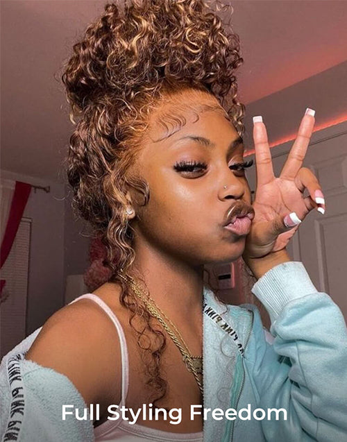 Morale- 360 Lace Highlight Piano Color Curly Wig Flexi-Fit Invisi Wig Pre-Cut Lace Natural Hairline