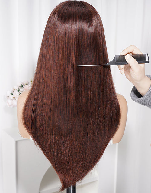 Jordan- Pull Go Wig Reddish Brown Layer Cut Straight 7x5 Glueless Wig With Drawstring Pre Cut Lace