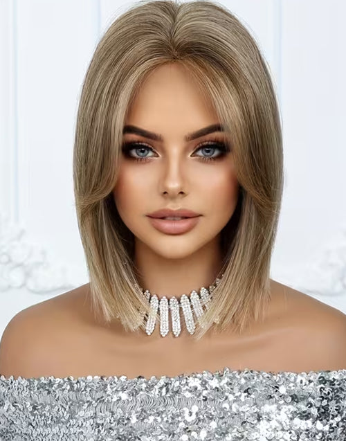 Jeni- Golden Brown Curtain Bangs Straight Bob 13x4 Lace Wig For Women True-Hold Glueless Wig