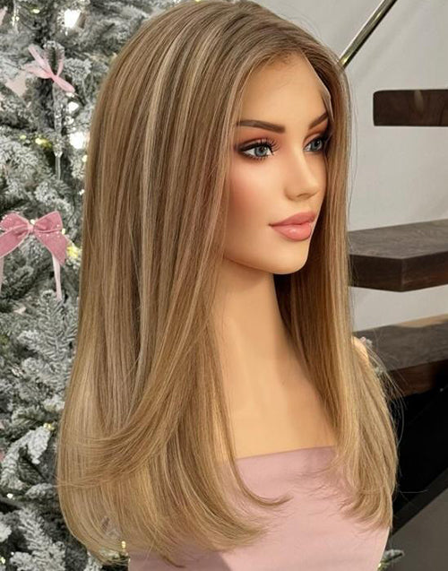 Suma- Ombre Highlight Blonde 13x4 Lace Front Wig Straight Wig Middle Length For Women Premium Natural Matte Look