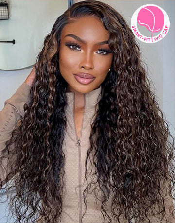 Ross- Smart-Fit Pull Go 13x5 Brown Highlight Wig Water Wave Glueless Wig Pre Cut Lace