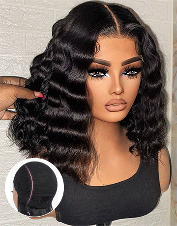 Meroy- Smart-Fit Pull Go Short Bob Crimp Wave Glueless Human Hair Wig 5x5 Pre Cut Lace