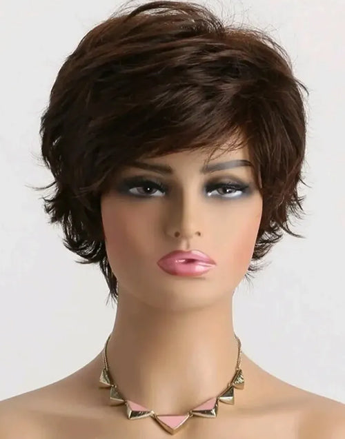 Zibela- Dark Brown Short Natural Wavy Bob Wig With Side Bangs For Women Human Hair 6.5x4.5 Lace
