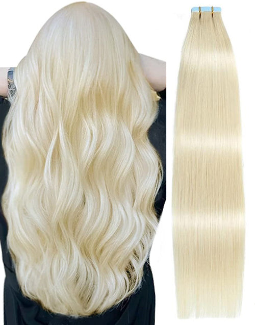#60 Platinum Blonde Straight Hair Tape Human Hair Extensions