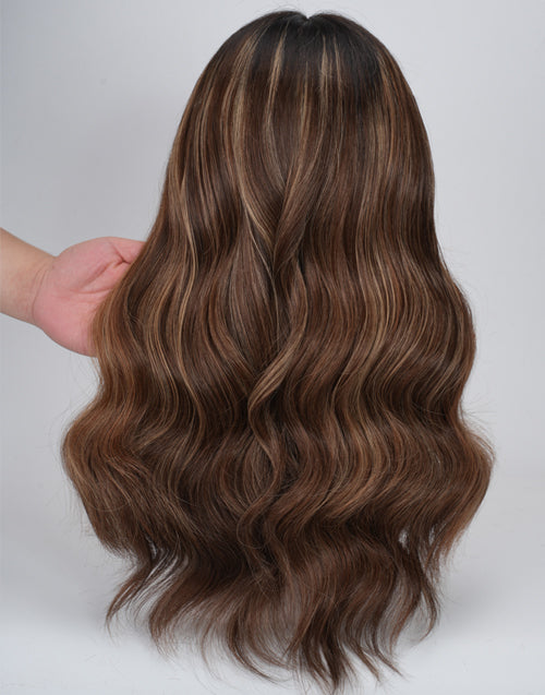 Krita- Unique Design 5.5x4 Silk Base Lace Top Wig Customized Ombre Highlight Brown Wavy 6x5.5 Lace Wig