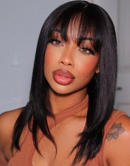 Polly- Short Straight Bob Wolf Cut Messy Hair With Bangs 13x4 Lace Front Wig