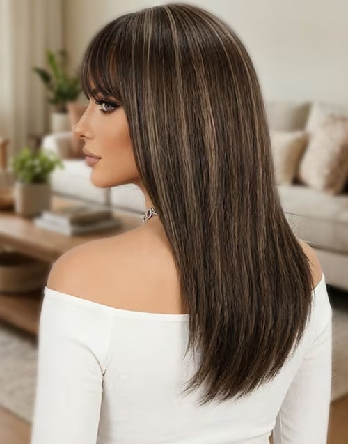 Meely- Minimalist Lace Blonde Highlight Straight Layered Wig With Bangs For Women