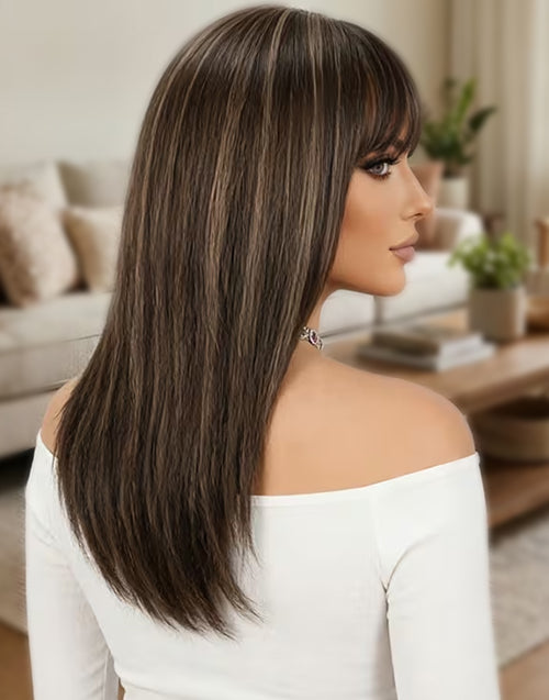 Meely- Minimalist Lace Blonde Highlight Straight Layered Wig With Bangs For Women