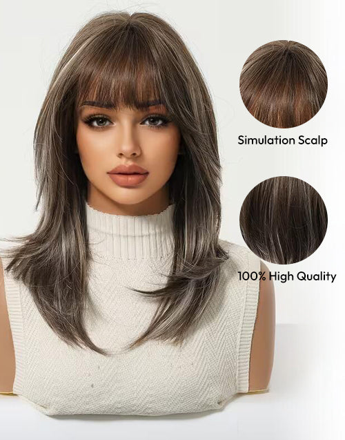 Barbara- Minimalist Lace Highlight Blonde Layer Cut Straight Wig With Bangs For Women