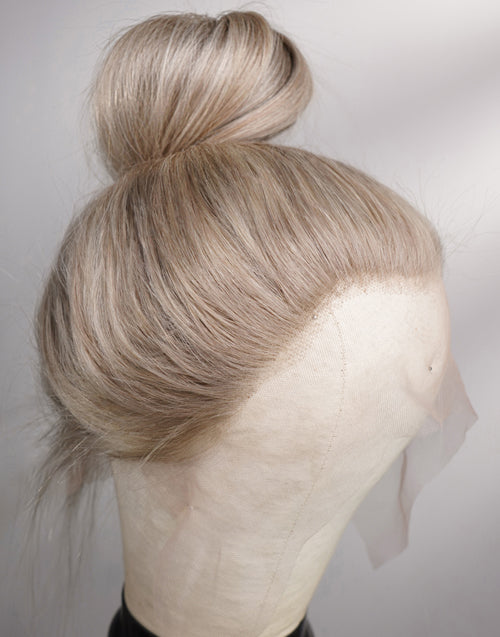 Nova-Ash Blonde With Dark Roots Remy Human Hair Ponytail Lace Front Wig