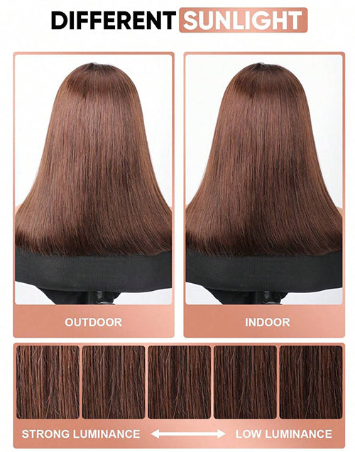 Brown Color Layered Bob Short Straight 5x5 Lace Wigs With Bangs Glueless Wig