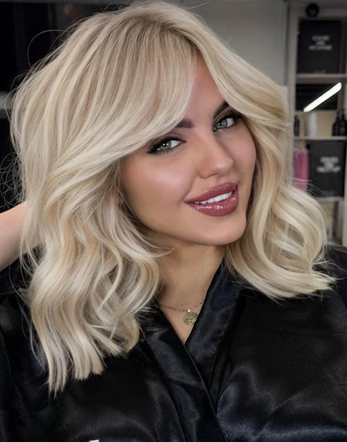 Lucia- Highlight Mixed Ash With Blonde Beach Wavy Bob True-Hold Glueless Wig For Women