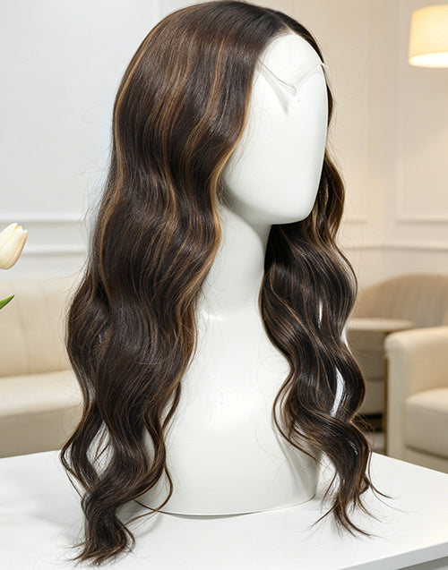 Laura-  True-Hold Glueless Wig Fashion Balayage Wavy 13x4 Lace Frontal Human Hair Wig Mid Length