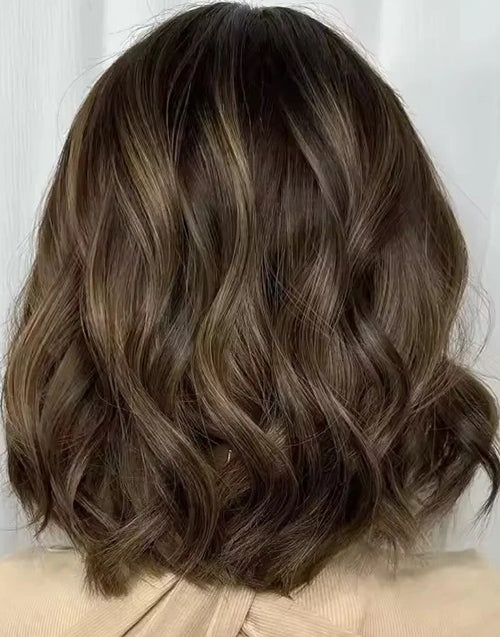 Vivien- Ombre Brown Blonde Bouncy Wavy Bob 13x4 Lace Front Wig 100% Human Hair Glueless Wig