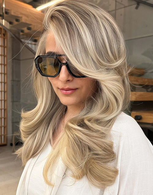 Yadel- Highlight Ash Mixed With Blonde Wavy 13x6 Lace Front Glueless Wig Side Part Human Hair
