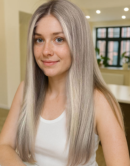 14" 18" 30" Highlight Ash Blonde Straight Wig 13x4/4x4 Lace With Grey Roots Flash Deal