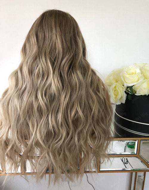 22" Ombre Ash Blonde Long Wavy 13x4 Lace Wig for Women Flash Deal