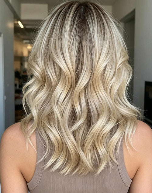Vitha- Buttery Platinum Layers With Soft Curtain Bangs Wavy Bob True-Hold Glueless 5.5x5.5 Lace Wig