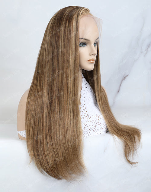 Janice-Custom Made European Processed Human Hair Highlight Brown 8.5x5.5 Lace Wig
