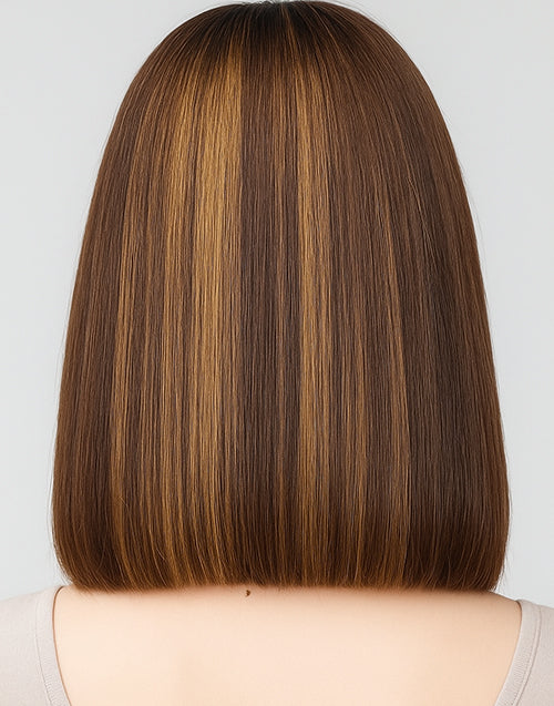 12" Coffee Brown Blonde Straight Bob Wig Pre Cut 6x5 Lace Pull Go Wig Flash Deal