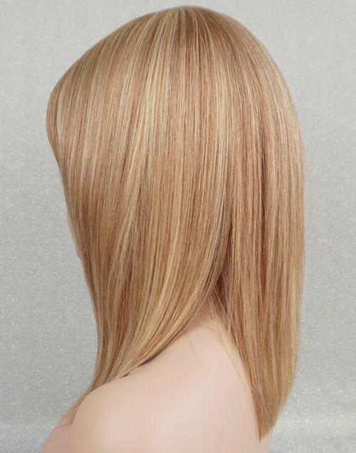 Layla- Gloden Bloned Mixed Light Brown Straight Human Hair Layered Bob Wig With Wispy Bangs Minimalist Lace Glueless Wig