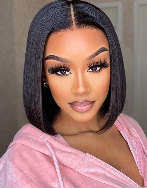 2 WIGS=$99|12" Straight Bob Wig With Bangs+10" Straight Bob 4x4 Pre Cut Lace Wig Flash Deal