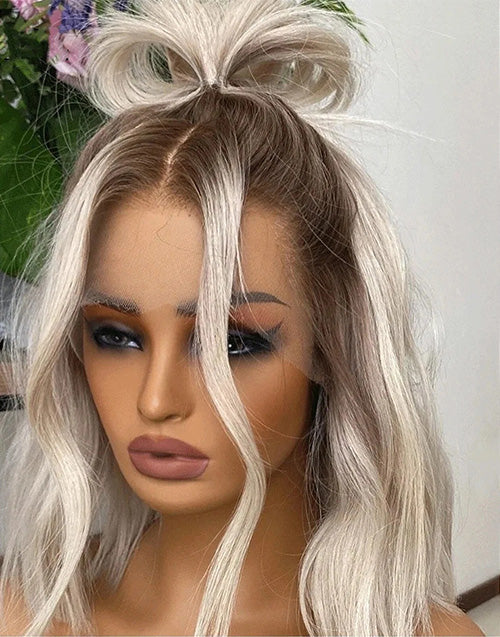 Rae- Ombre Platinum Blonde Wave Bob Wig For Women True-Hold Glueless Human Hair Wig