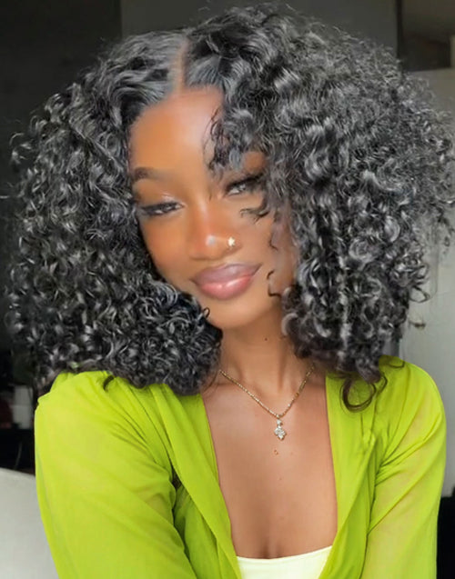 Elsie- Sprial Curl 7x5 Bob Pre Cut Lace Preplucked Human Hair Wig Glueless Lace Wig