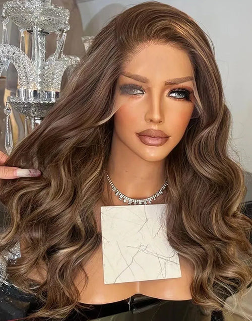 Jaka- Brown Color Wavy Wig European Human Hair Glueless 13x6  Lace Front Wig
