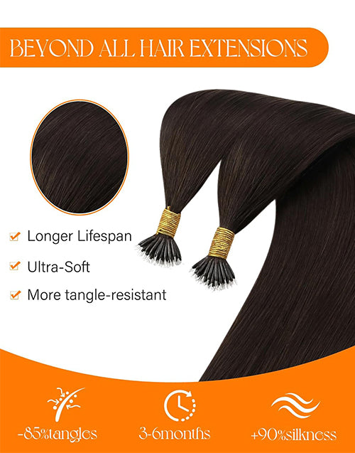 14-24 Inch Nano Ring Hair Extensions Natural Invisible Appearance Cold Fusion Nano Bead Ring Hair Extensions For Women